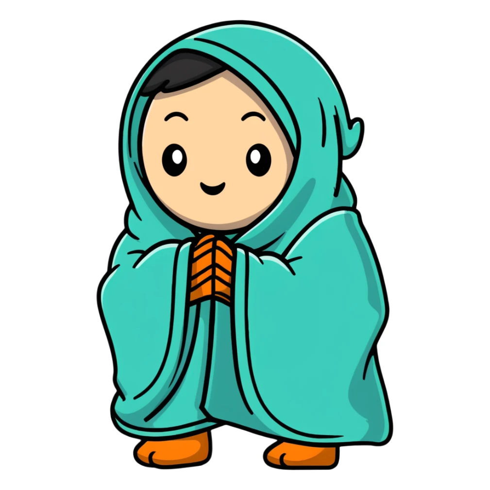 Character wrapped in blanket with visible breath in cold air sticker