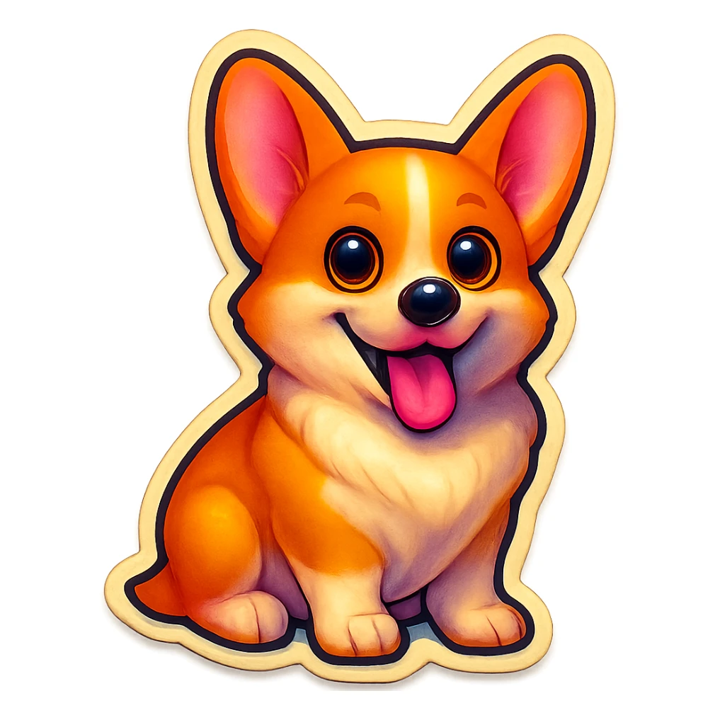 Change the corgi's face to match the reference image, keeping the slim, extra-cute, realistic emoji style, with no background. sticker