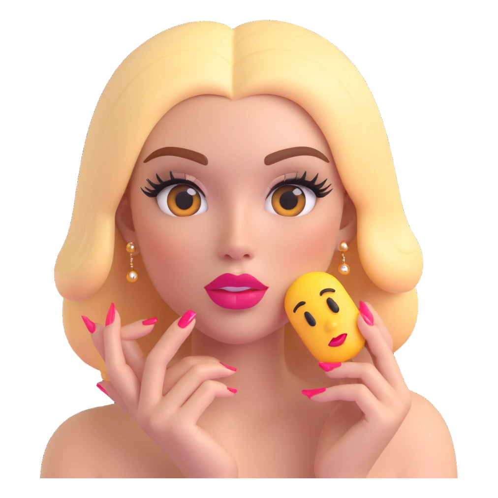 glamorous emoji with fake nails, long lashes, big lips, and full makeup sticker