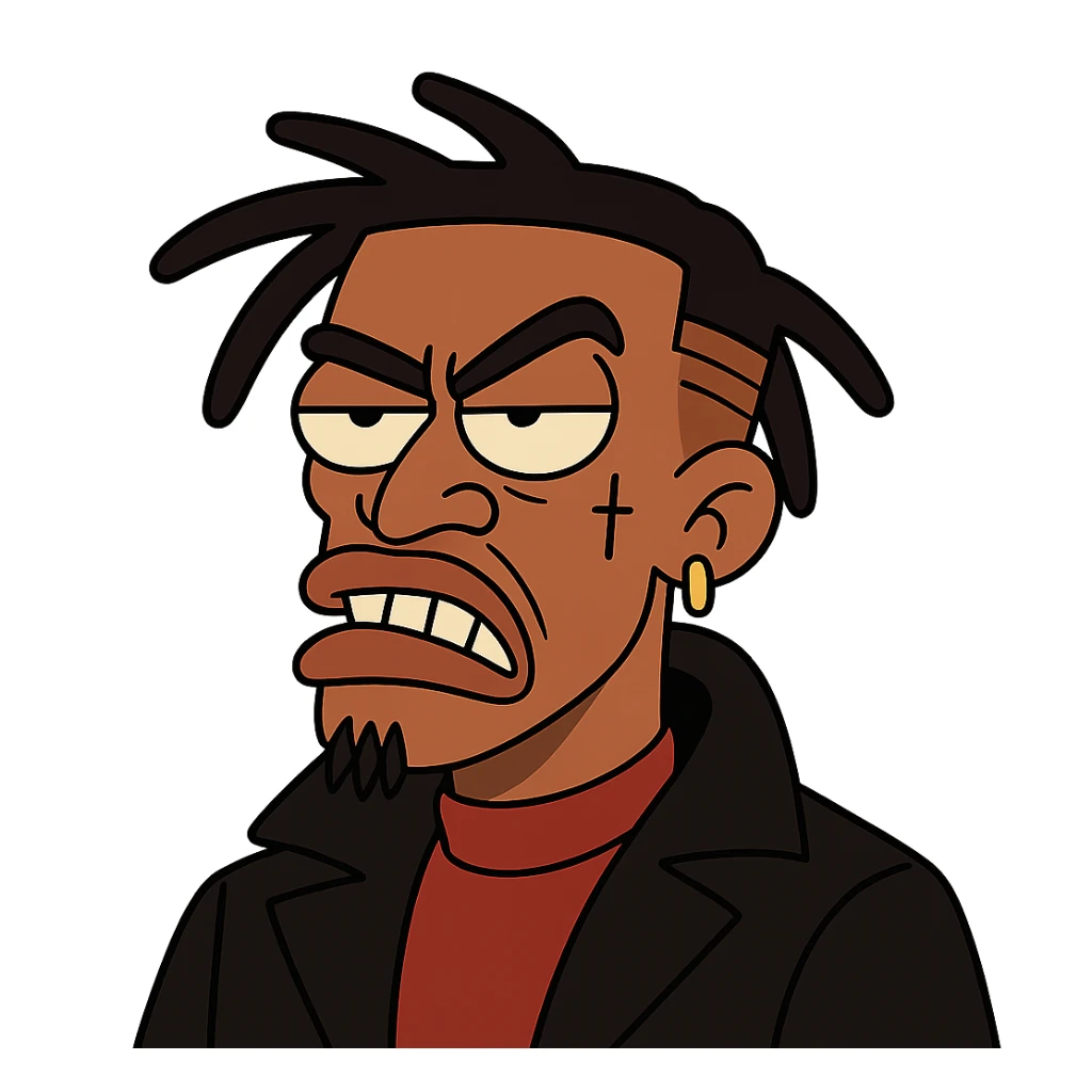 Vamp Carti with a goon face, cartoon style, exaggerated features sticker