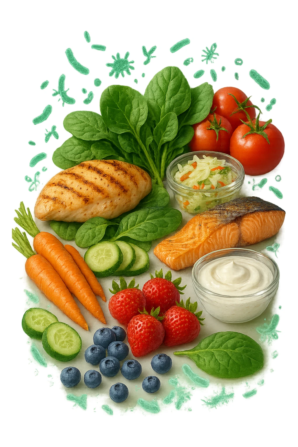 dieta low FODMAP + flora bilanciata, iperrealistica 4k sticker