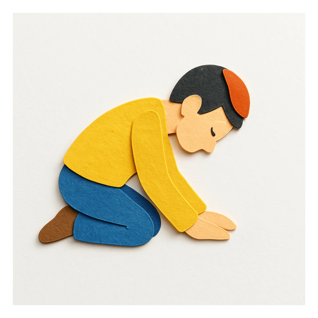 side view of a man kneeling and bowing, gesture of respect sticker