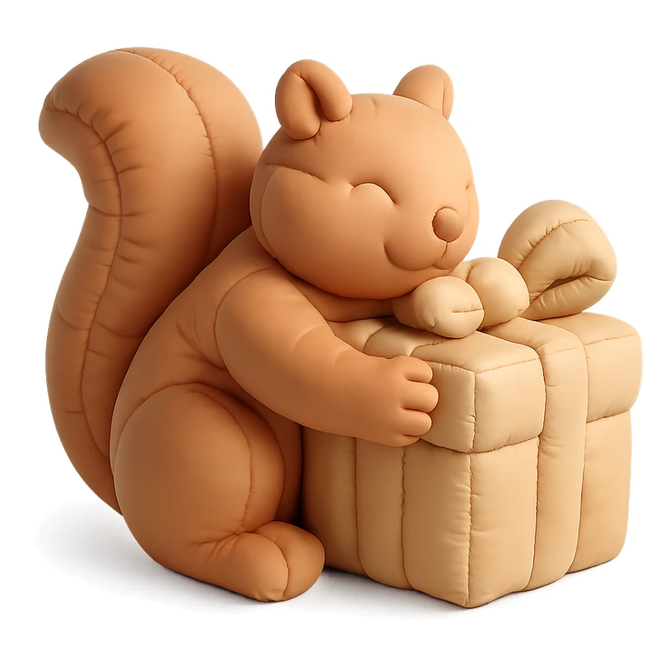 squirrel hugging a big gift box with bow, cushion style sticker