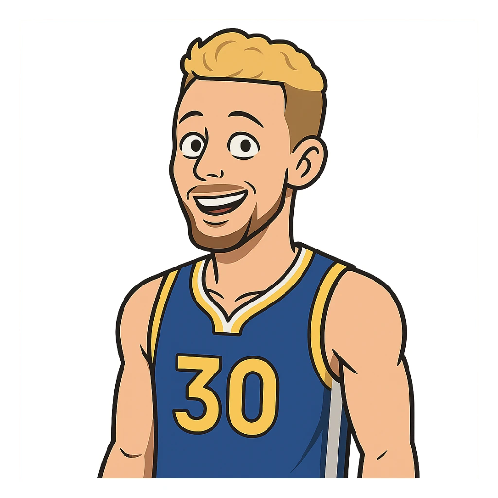 flat toon style Stephen Curry with blonde hair, no beard, basketball jersey sticker