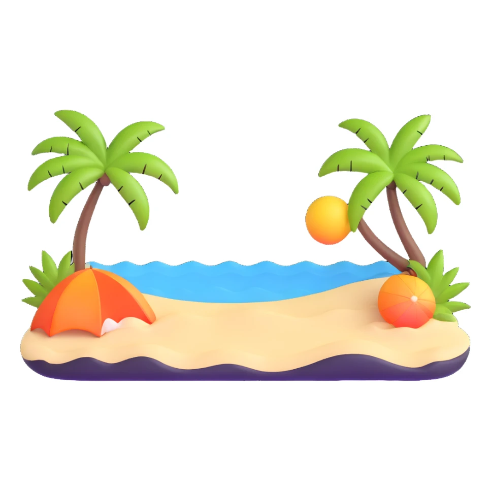 tropical beach with bright sun and colorful beach umbrella sticker