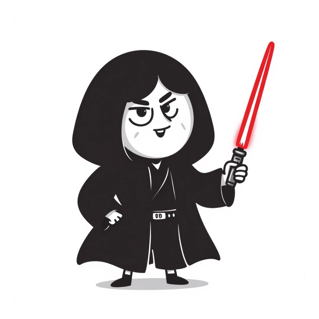 Oreo cookie dressed as a Sith lord with red lightsaber and dark hood sticker