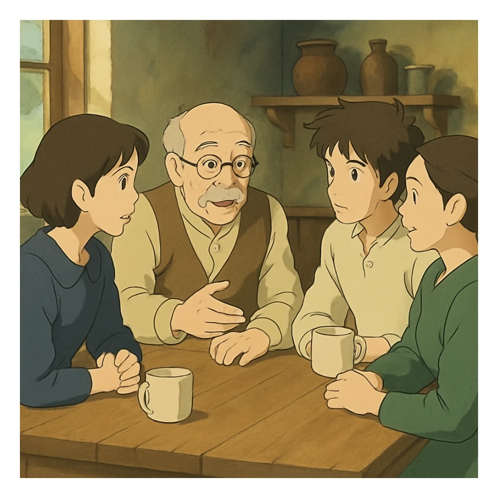 group of people talking around a table sticker