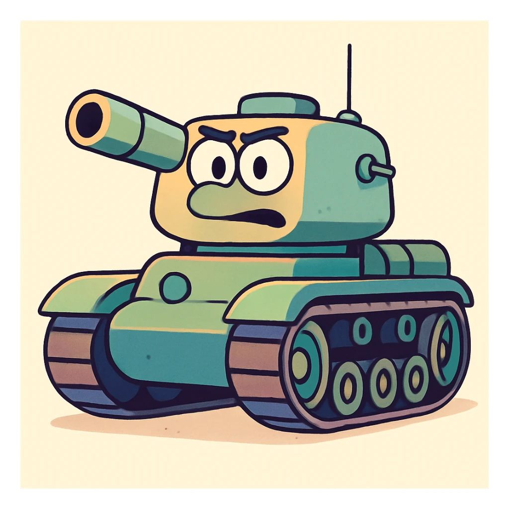 cartoon style military tank, colorful, playful sticker