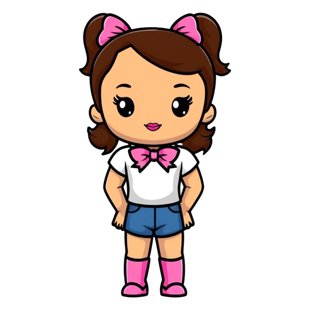 Bratz doll with brown hair and pink bow sticker