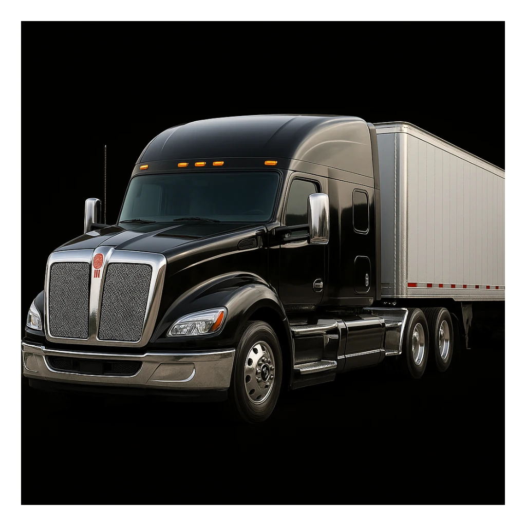 Enhance realism for this 2026 Kenworth T680 Flat Top semi sleeper, with highly accurate details, realistic lighting, and chrome, flat top sleeper cab emphasized, no background. Focus on lifelike reflections, surface textures, and lighting to make the flat top sleeper cab prominent. No background. sticker