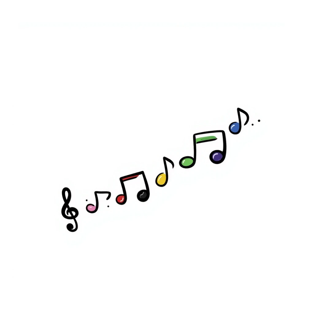 musical scale represented by ascending notes, colorful doodle style sticker