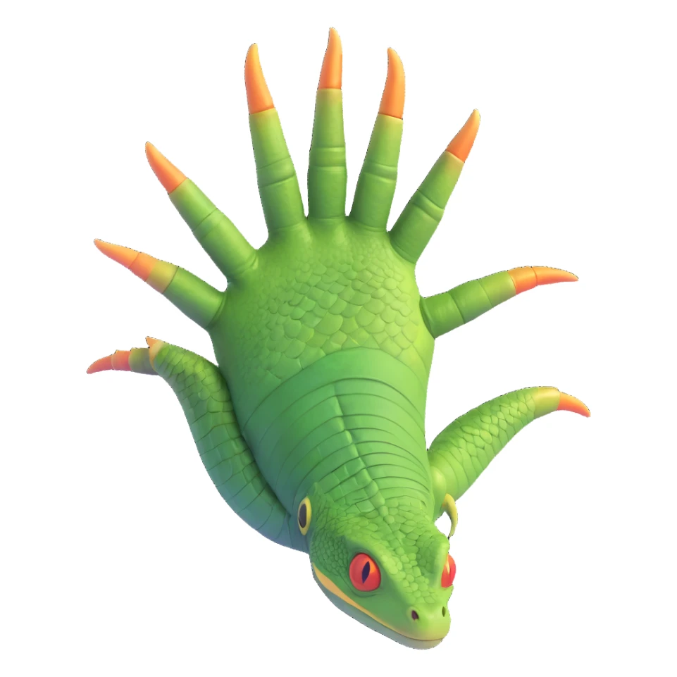 detailed lizard or reptile hand palm facing down gesture, detailed scales and claws, clear and expressive, emoji style sticker