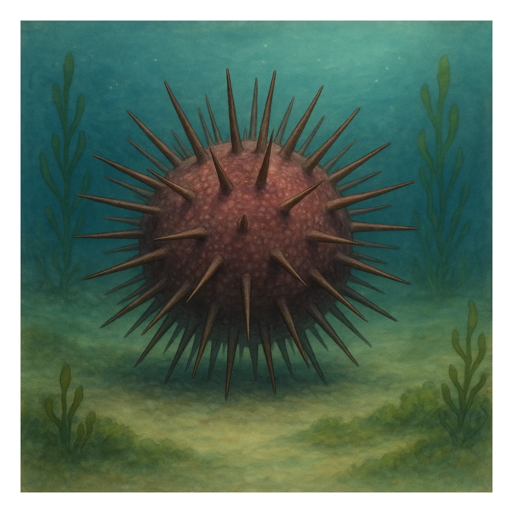 realistic sea urchin, highly detailed, natural colors, underwater, no text, ghibli style with realism emphasis sticker