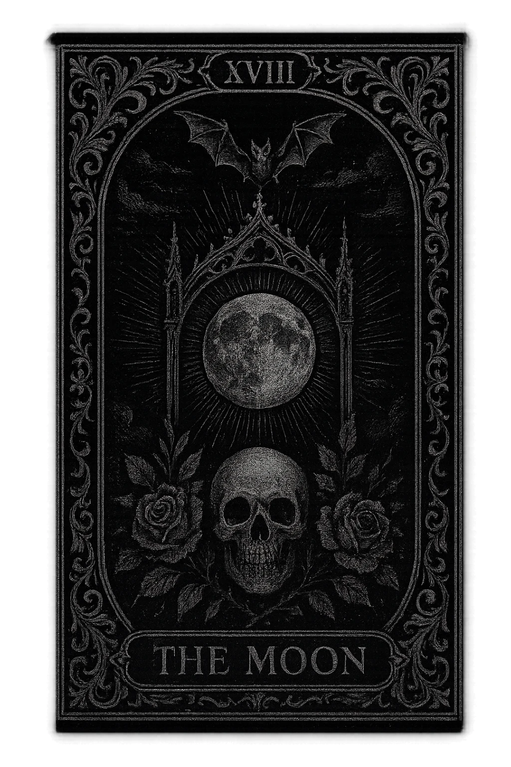 gothic tarot card, black and silver, intricate and mysterious, no background sticker