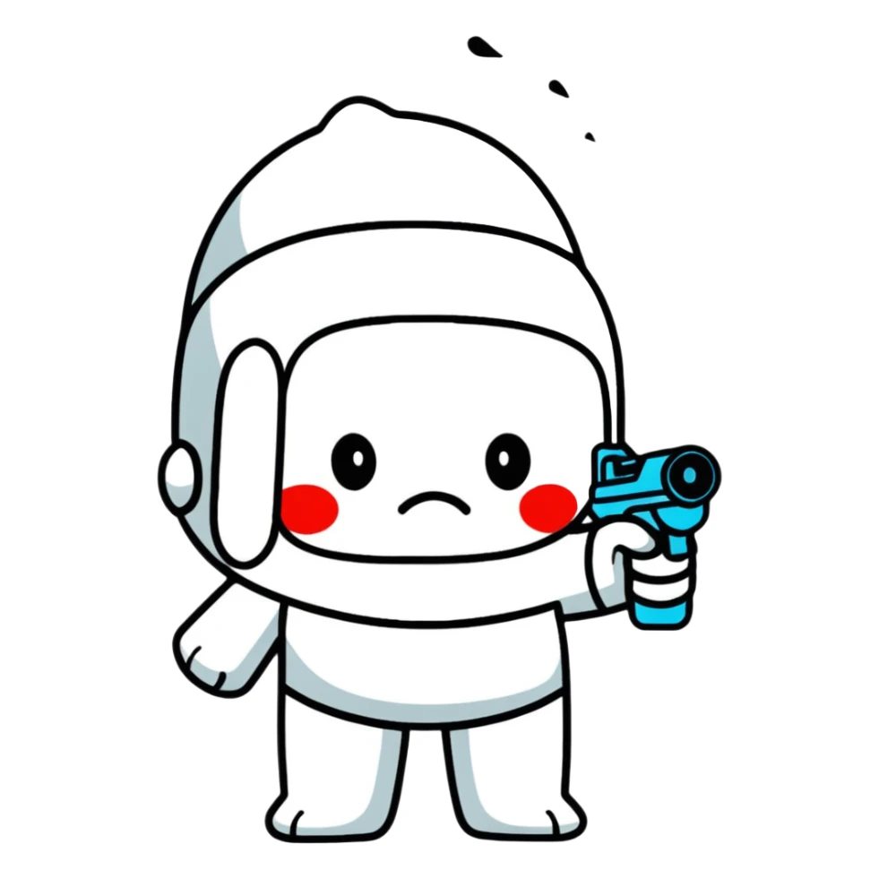 sad face with water gun to head sticker