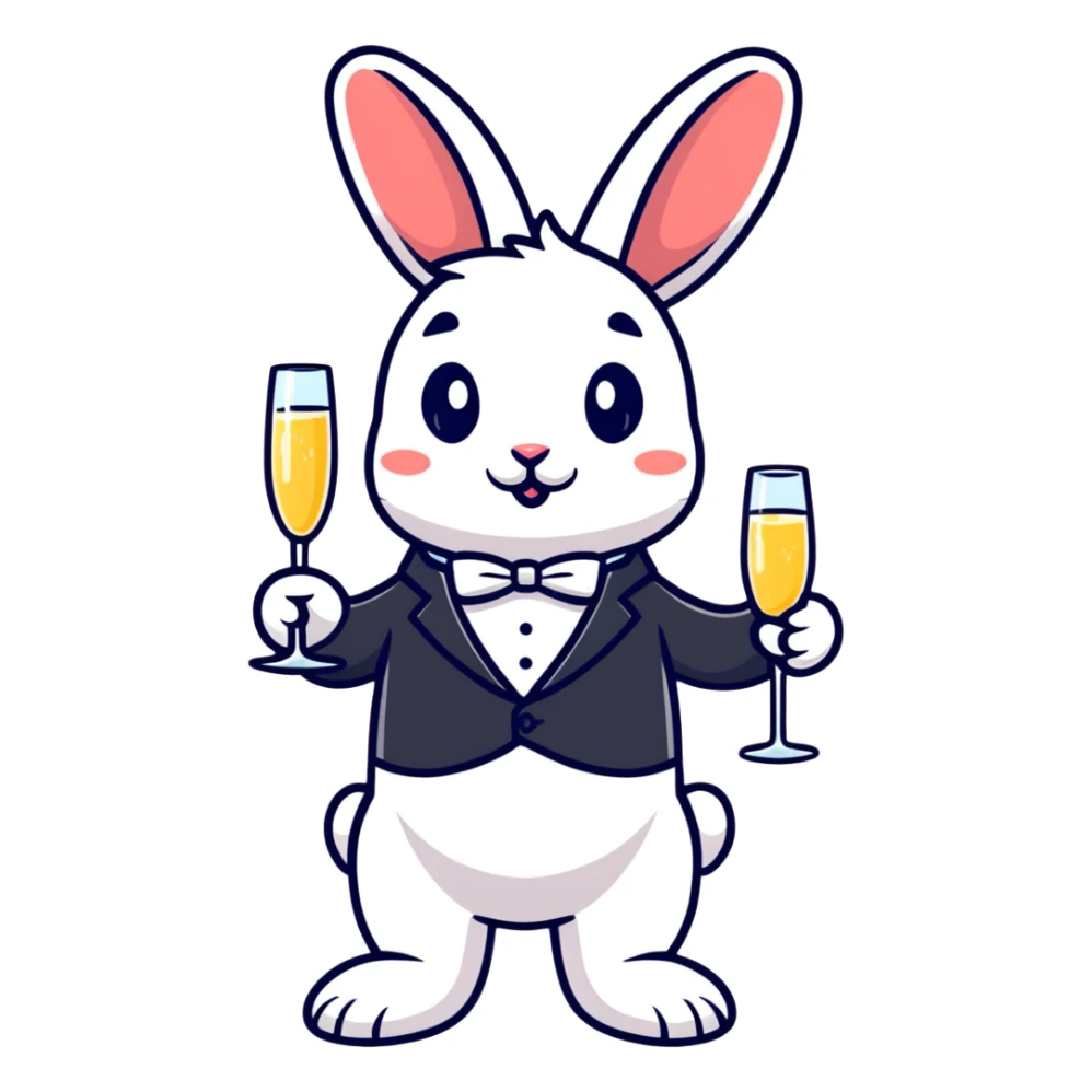 fancy rabbit in evening attire with champagne glass celebrating sticker
