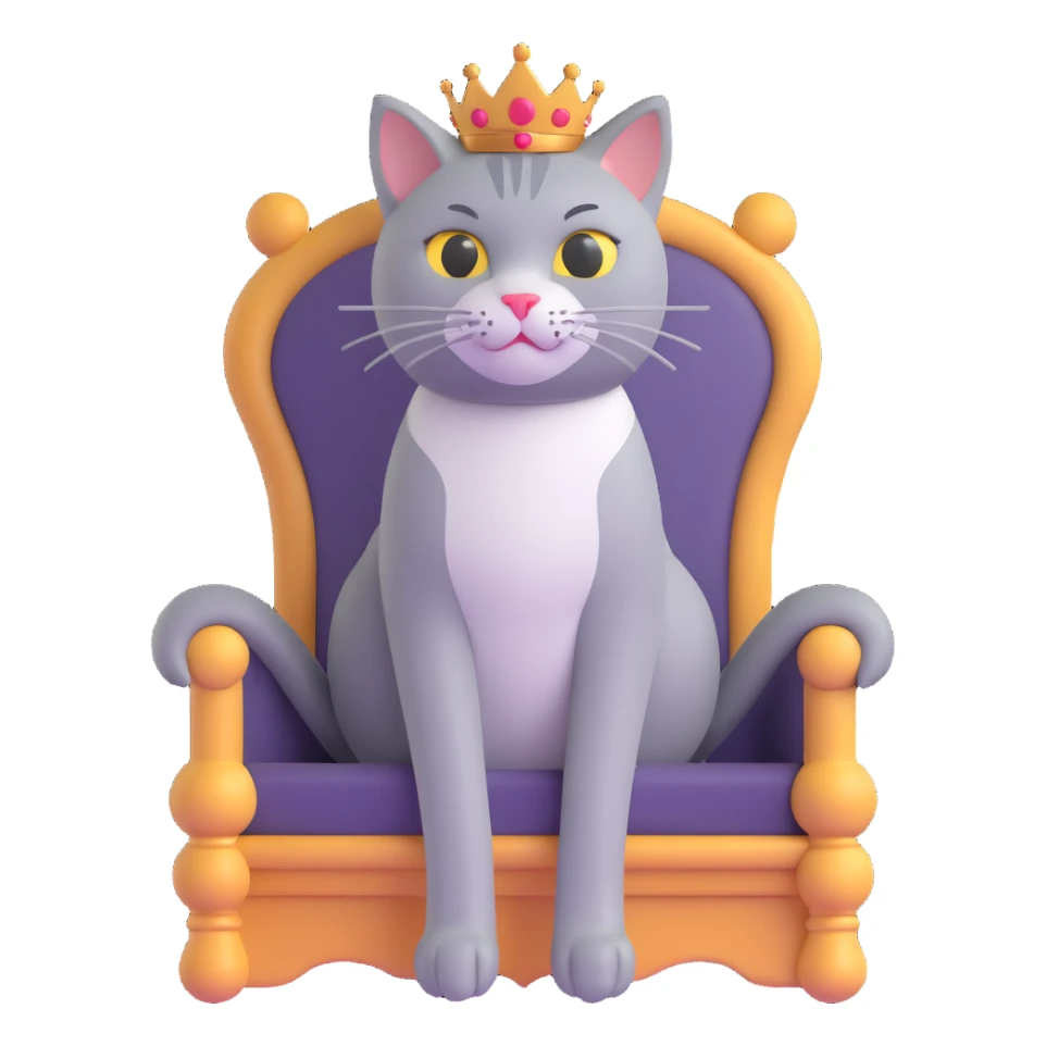 A gray cat with a black nose sitting on a throne looking at the world with disgust sticker
