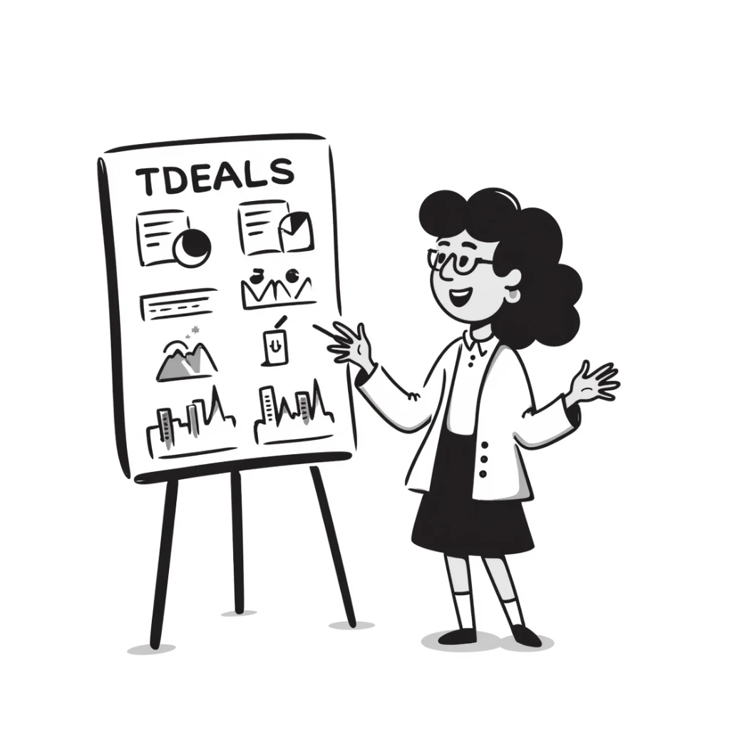 female teacher with black wavy hair, no glasses, teaching and talking sticker