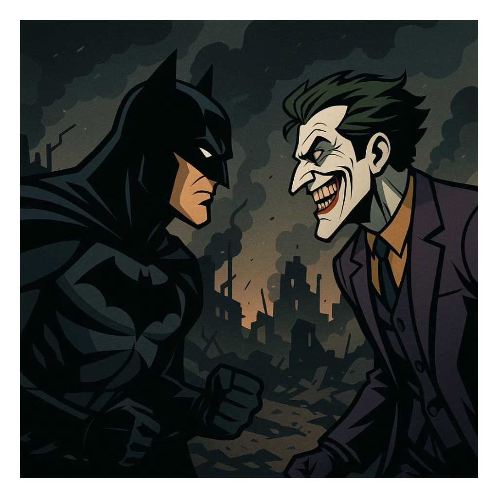 vector art of batman and joker, battleground background 
 sticker