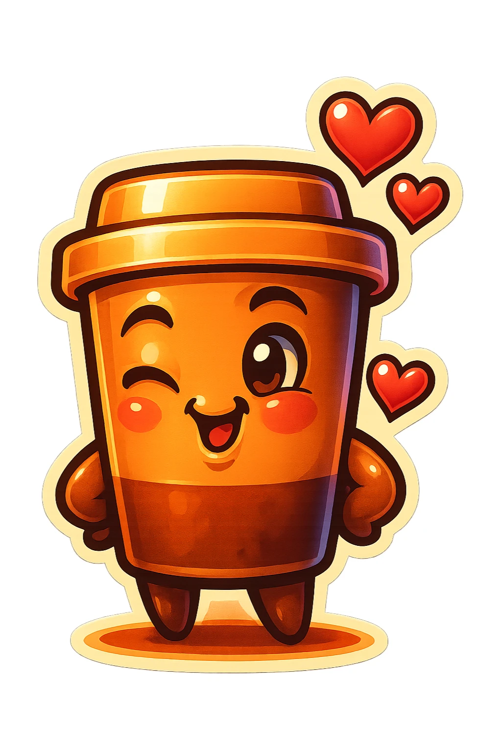 Tall coffee cup, cassanova flirty, gushing with love, dramatic sticker
