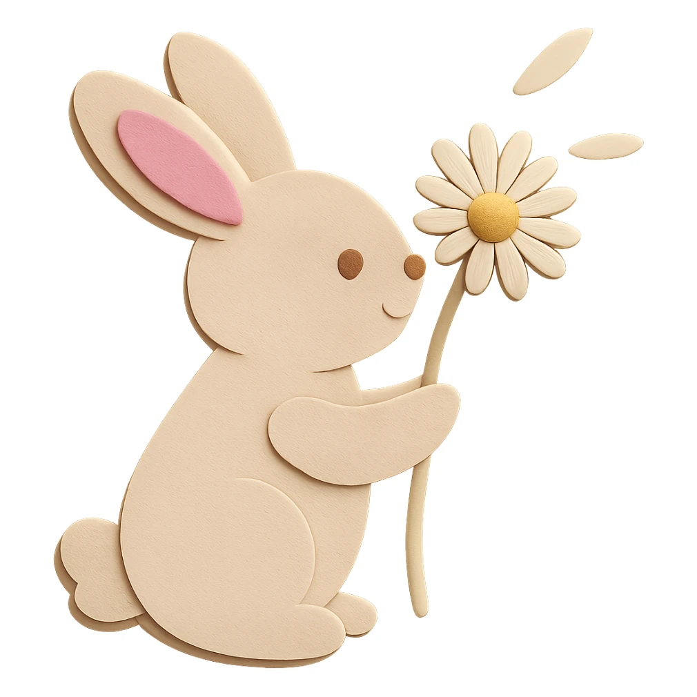 Add a pink color element to the inside of both bunny ears, making them visually equal, while keeping all other design elements unchanged. sticker