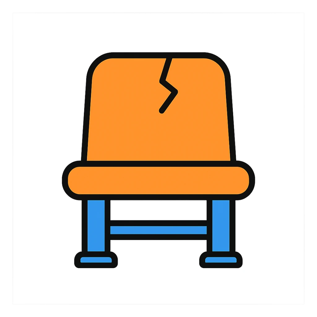 cracked stadium seat, minimal, clean, inspired by Airbnb category icons, simple color palette, clear outlines, modern icon style sticker
