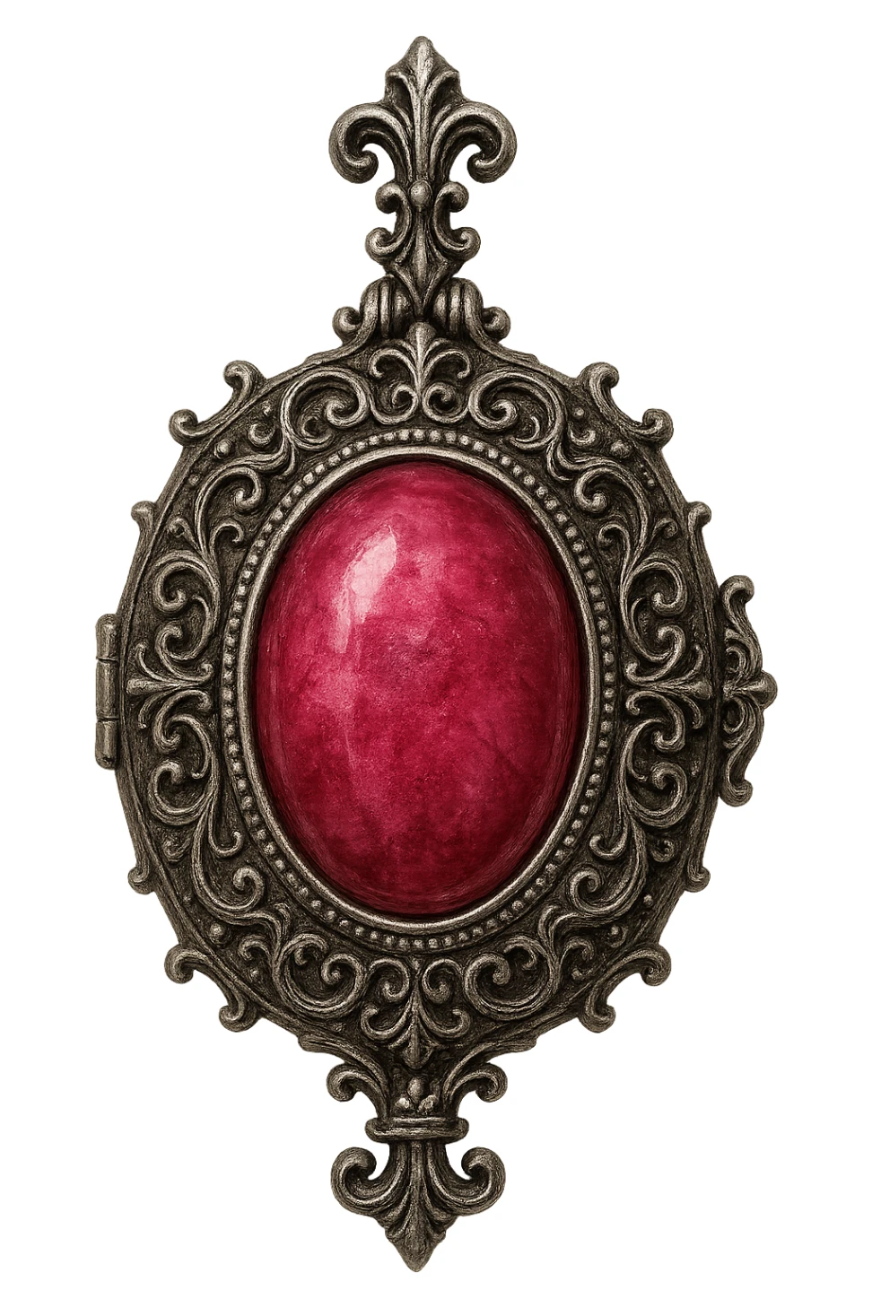 gothic ornate locket, pink and silver, vintage and dramatic, no background sticker