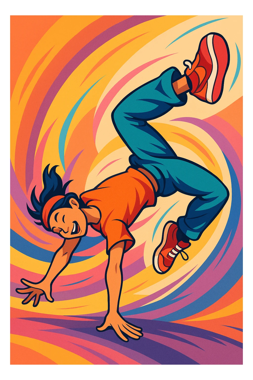 illustration of a person performing acrobatic moves, style 3 sticker