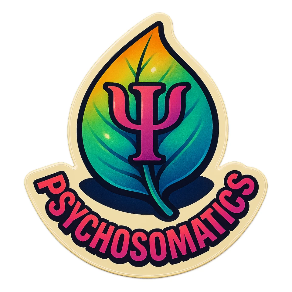 leaf or flower, clear outlines, strong shadows and highlights, psychosomatics and psychology theme, fun and not too complex sticker