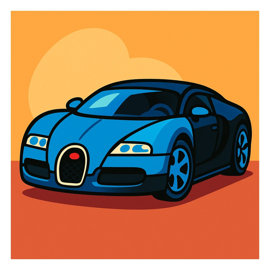 Bugatti Veyron cartoon style, blue and black color scheme sticker