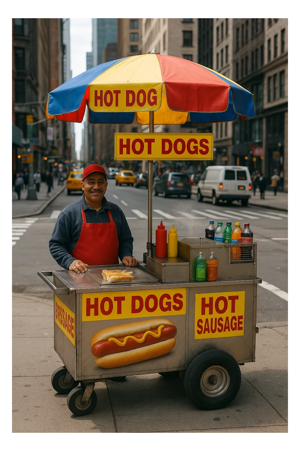hotdog seller in New York with cart sticker