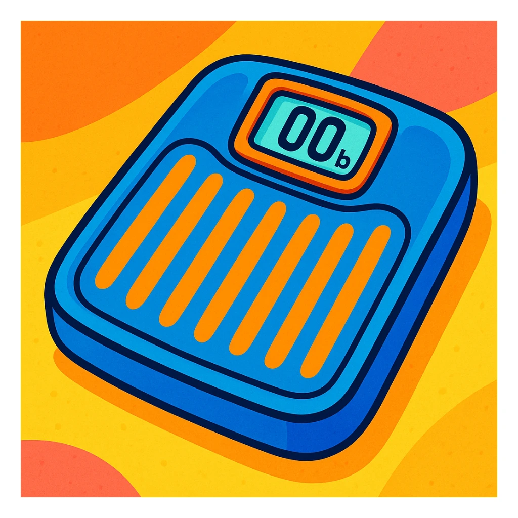 digital bathroom weighing scale, vibrant cartoon style sticker