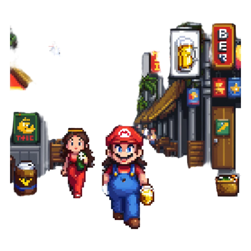 mario drinking beer with thai lady in thailand walking street sticker
