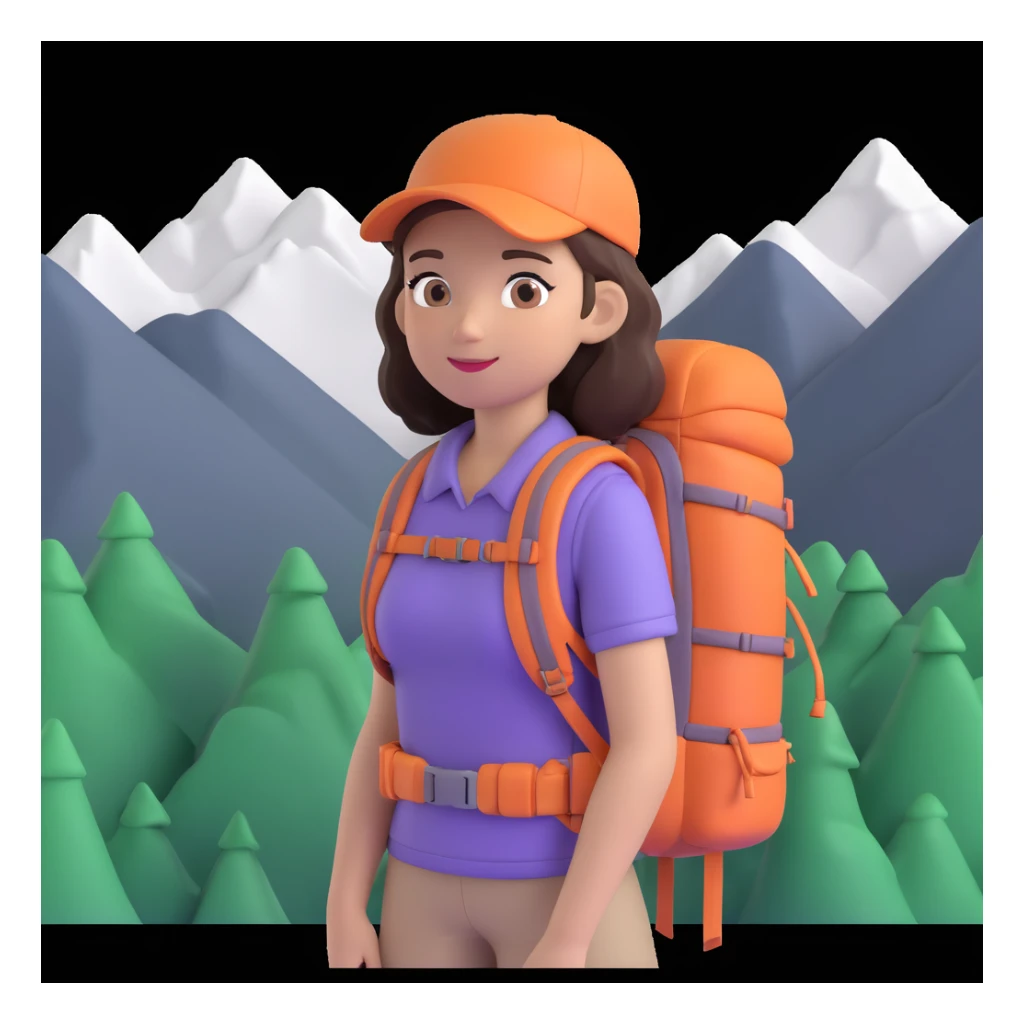 girl back packing mountains in background, close up pose sticker