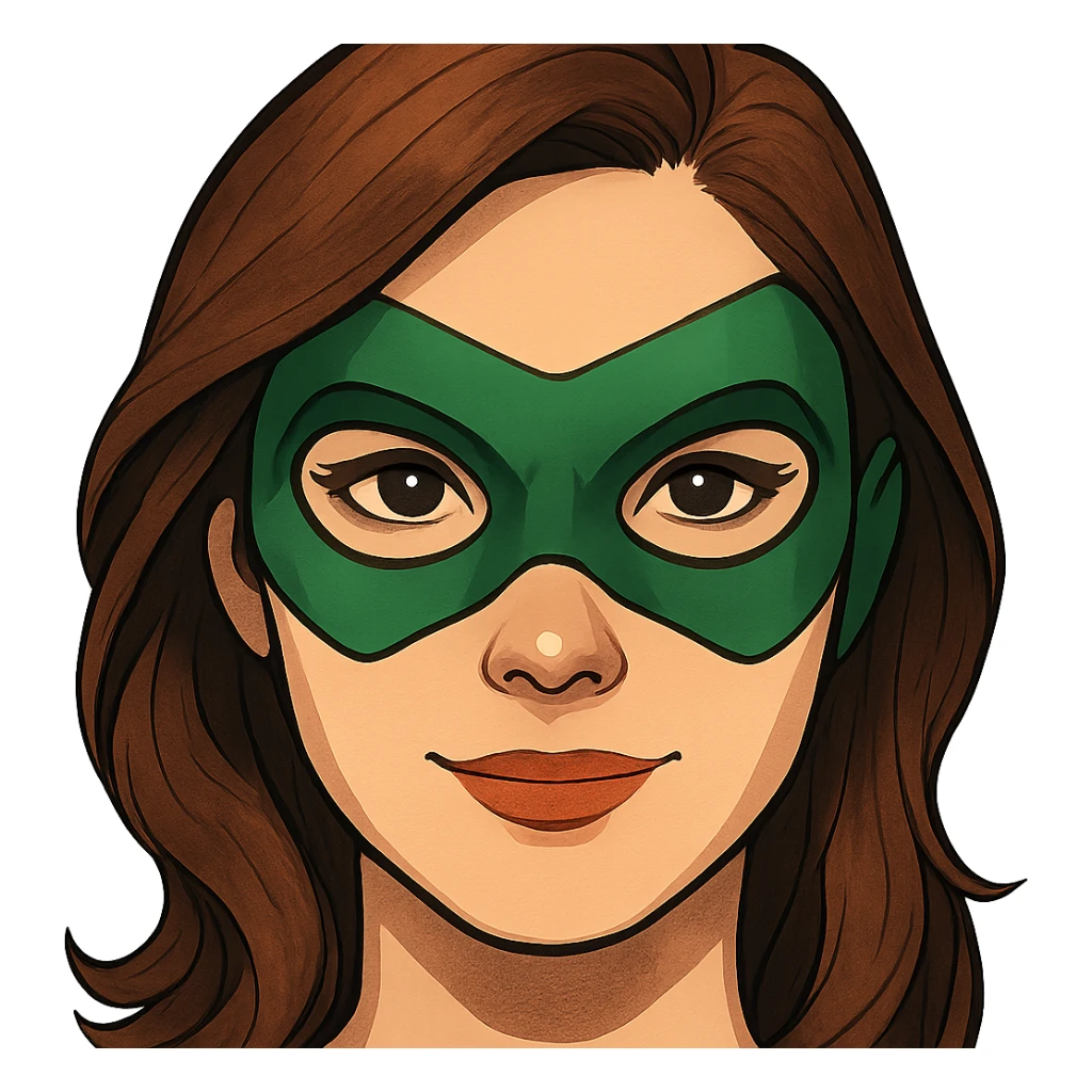 face with green superhero mask, digital illustration sticker