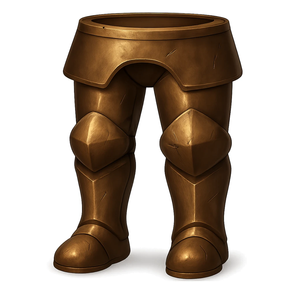 Make the bronze platelegs look more realistic and metallic, like the bronze helmet. Add shine and a worn bronze texture in the style of emoji style. Transparent background. sticker