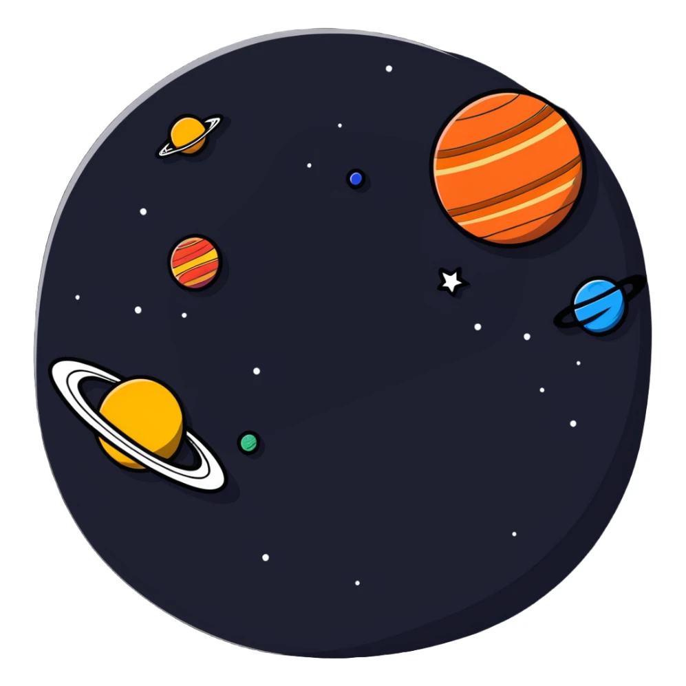 A colorful depiction of outer space with planets and stars sticker