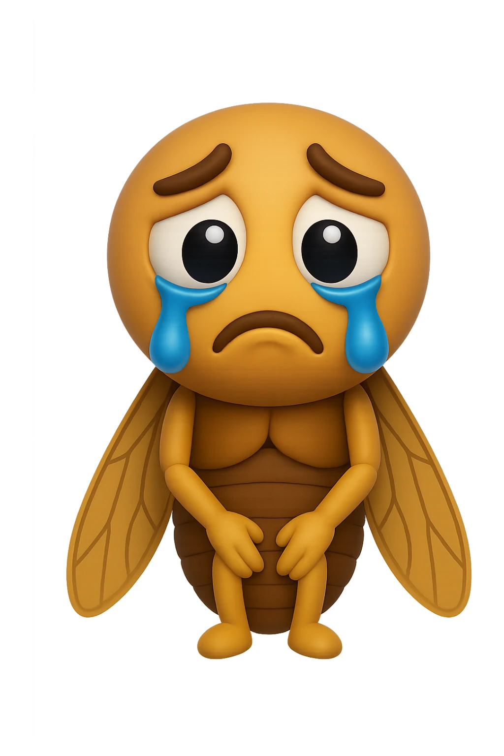 EMOJI STILE IPHONE 3D DI una cicala triste che si tocca le cosce e piange perché non le piace il suo fisico, posa frontale, fagli anche la parte bianca degli, non solo la pupilla sticker