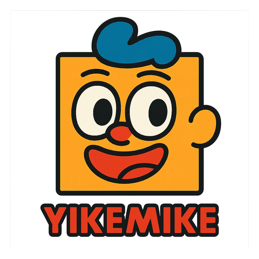 fun animated face character named 'yikemike', with expressive eyes and a unique hairstyle sticker