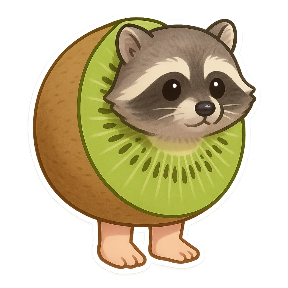 A kiwi with a raccoon's head and human feet sticker