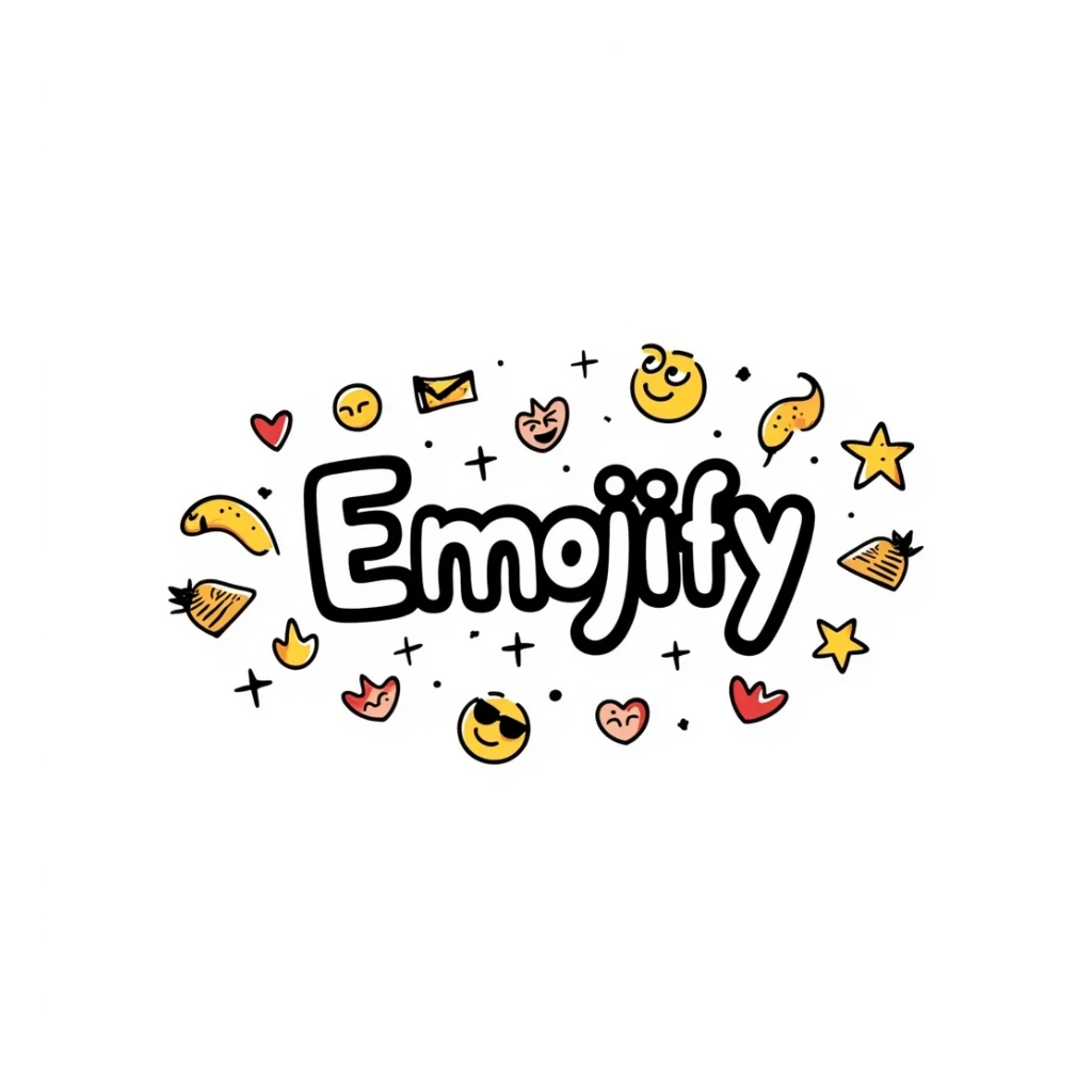 creative 'emojify' logo, hand-drawn style, colorful emoji elements surrounding the text, whimsical and artistic, conveys transformation and creativity sticker