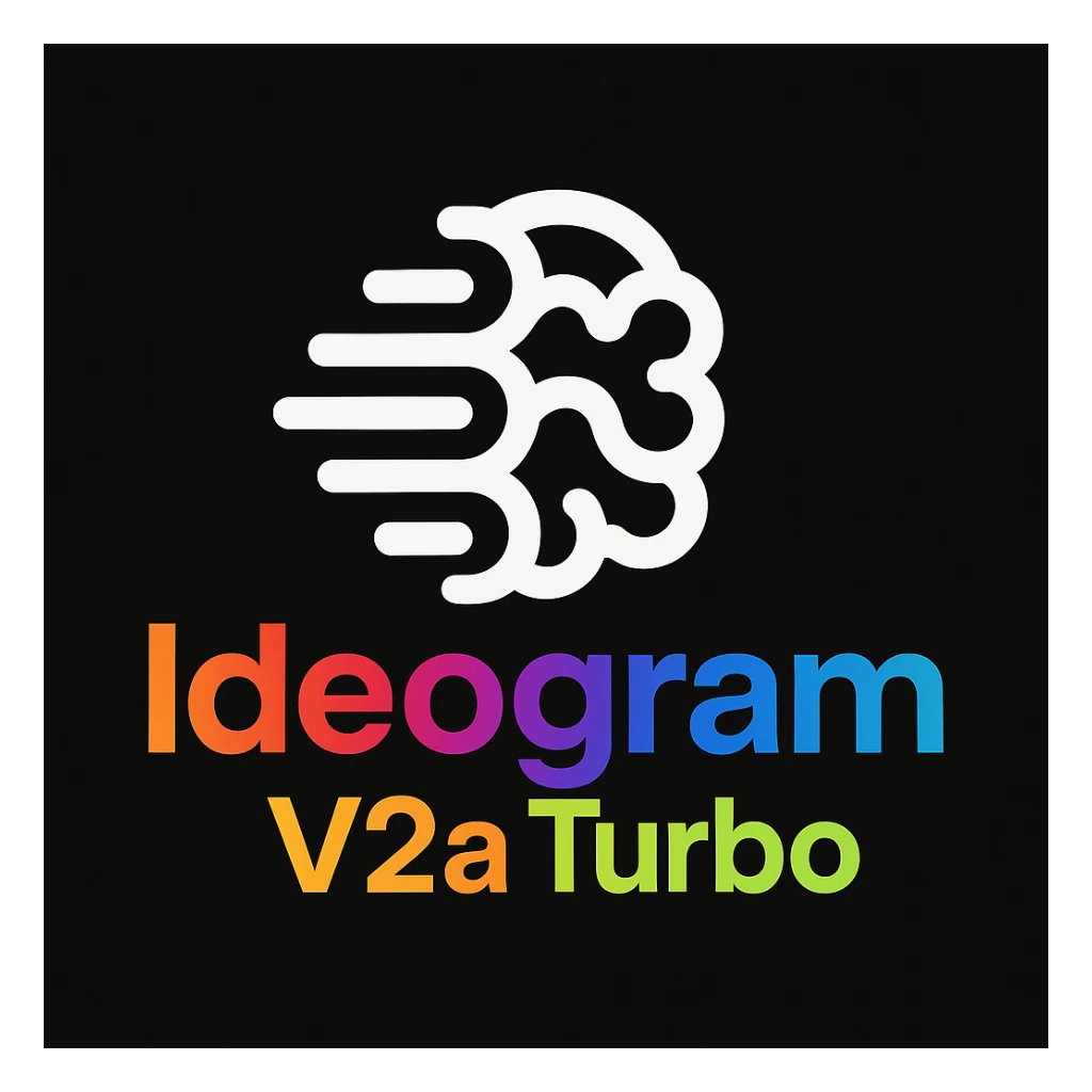 make a non gradient solid but colorful text of "Ideogram V2a Turbo", black background, add this logo too,  sticker