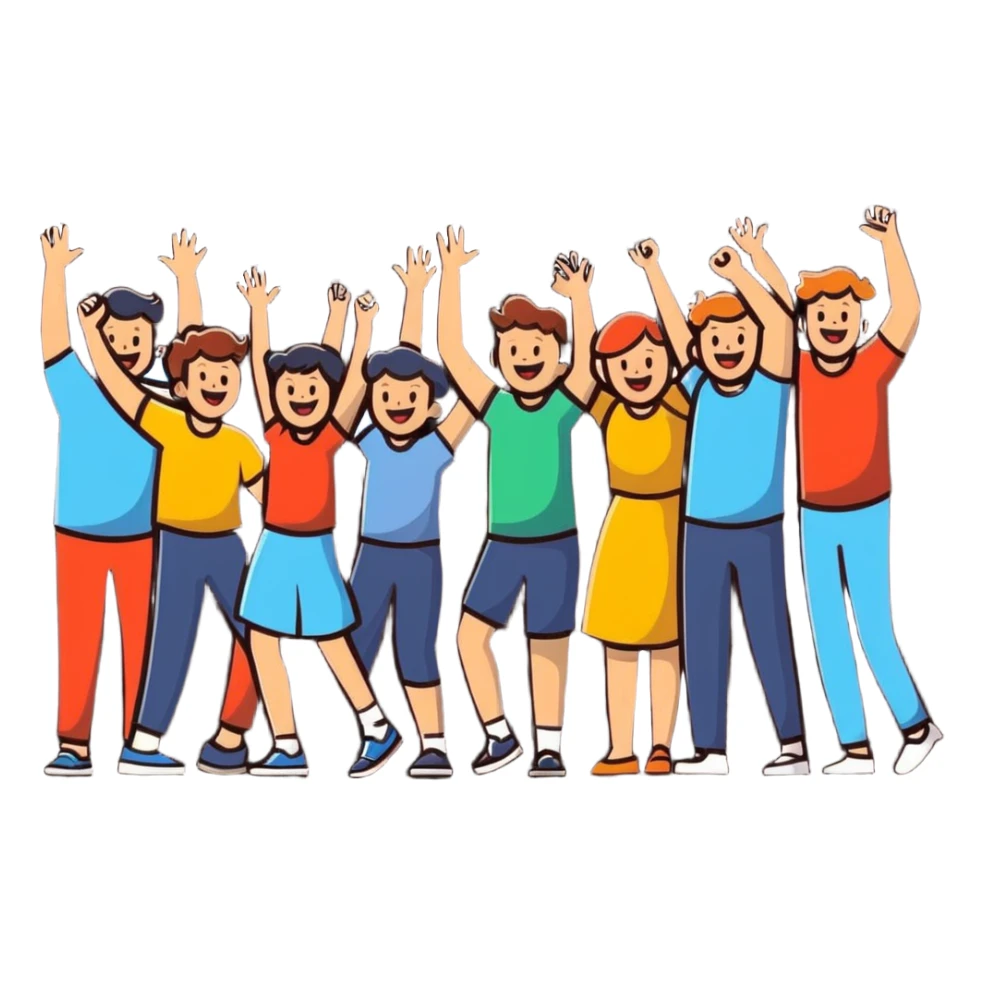 group of excited people celebrating together sticker
