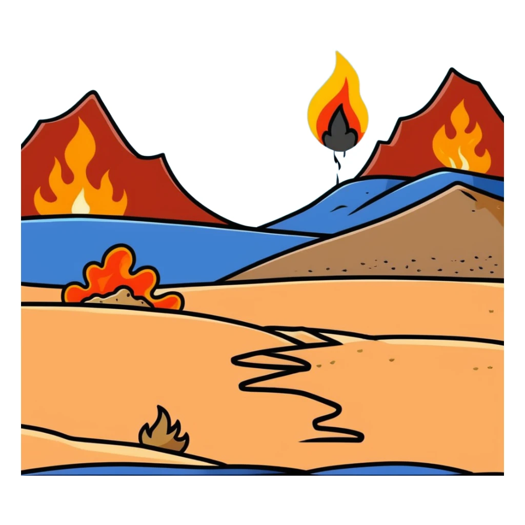 hot burning sand with flames and smoke rising from desert ground sticker