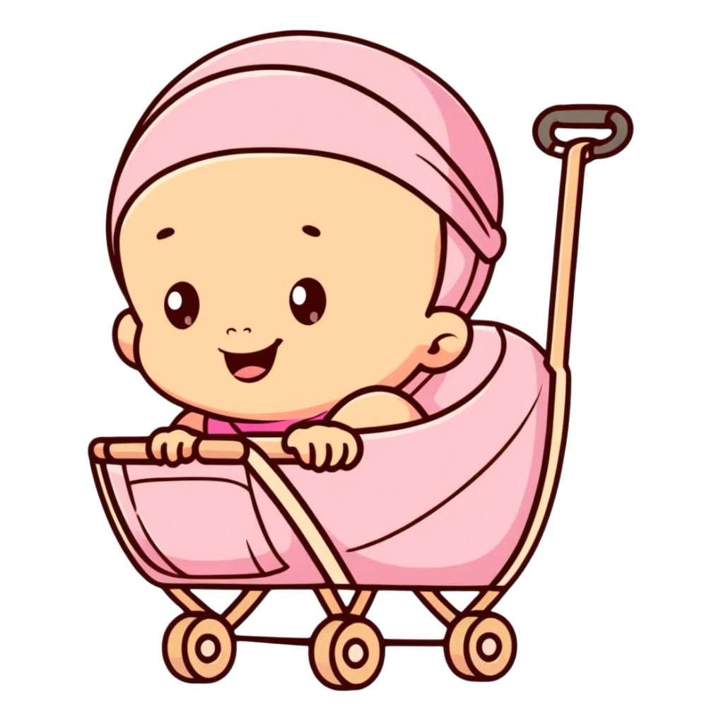 happy baby sitting in a pink gradient and beige stroller sticker