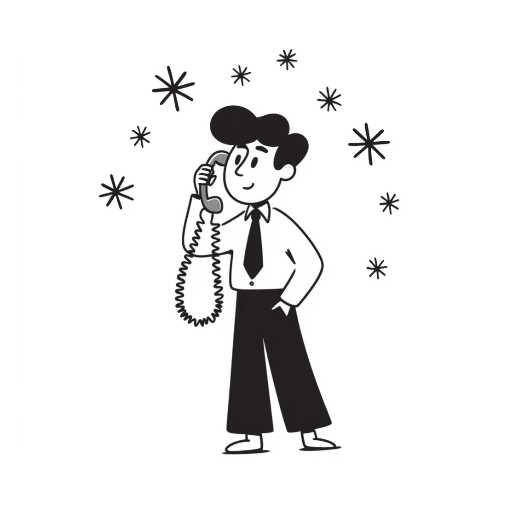 Business person with telephone and snowflakes around, representing a cold call sticker