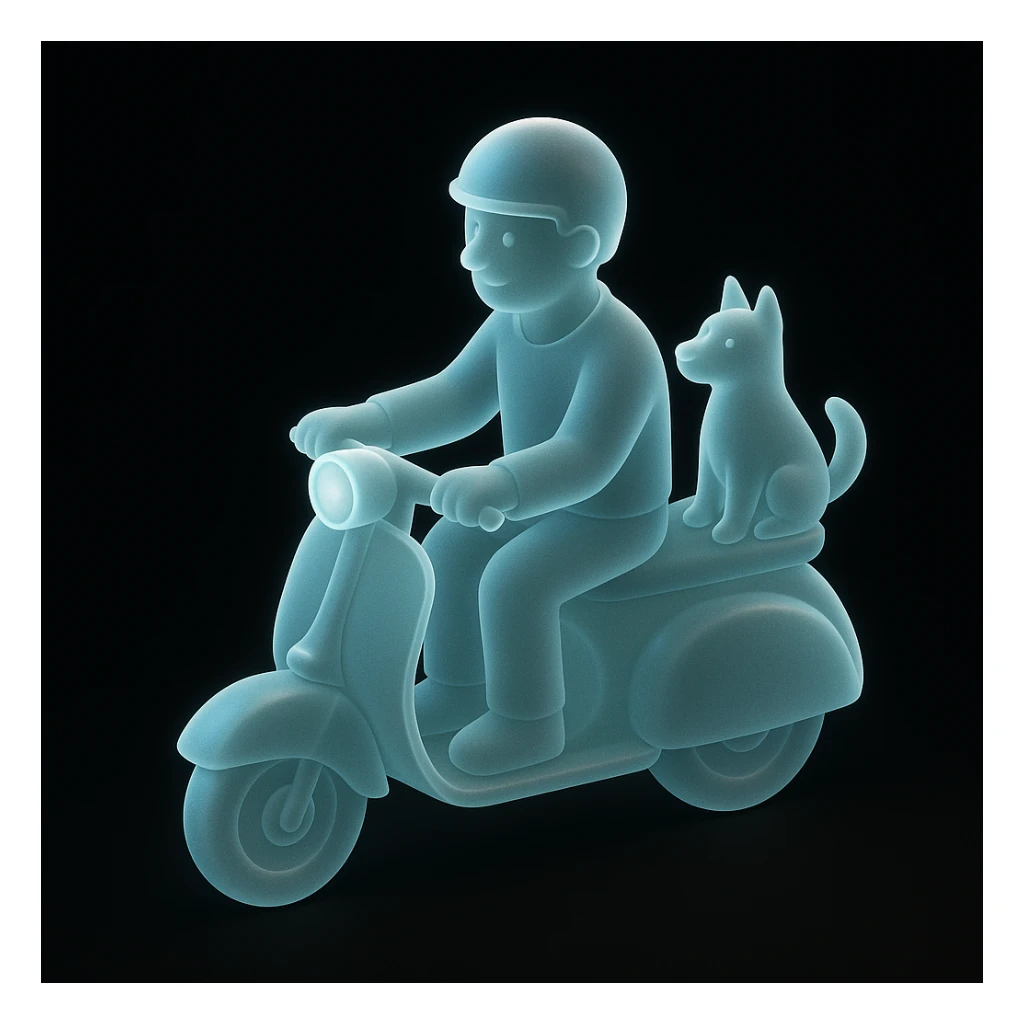 man and his pet dog riding a vespa sticker