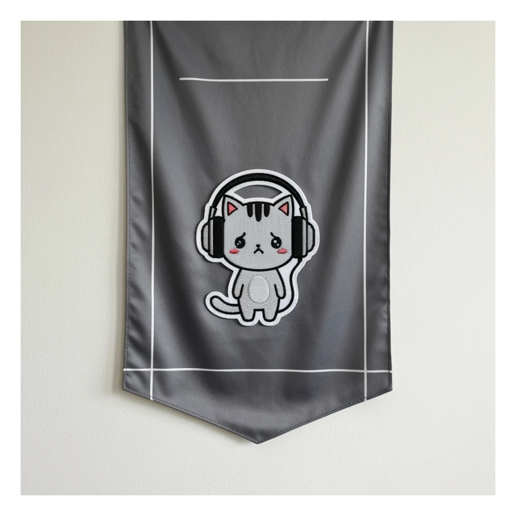 minimal emo banner with stitched patch, cute, expressive sticker