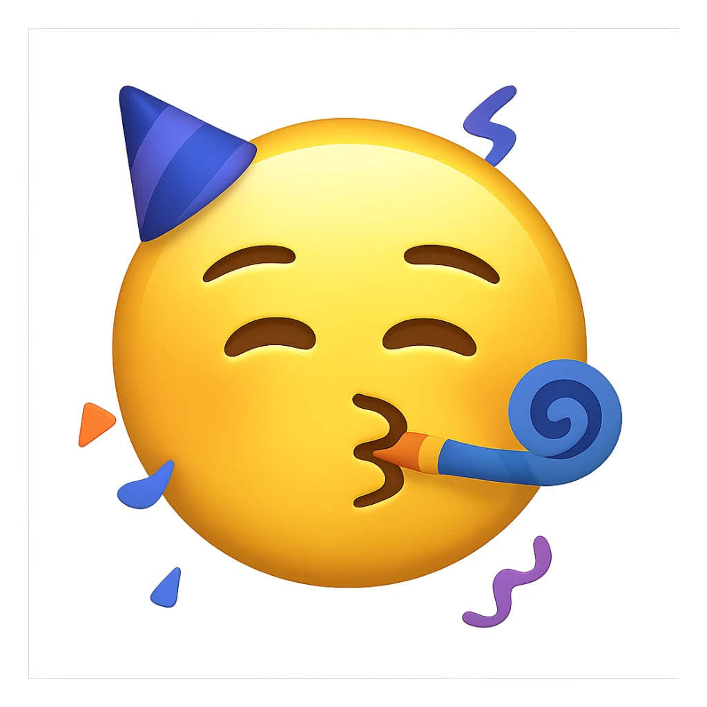 face with party blower emoji, digital illustration, no background sticker