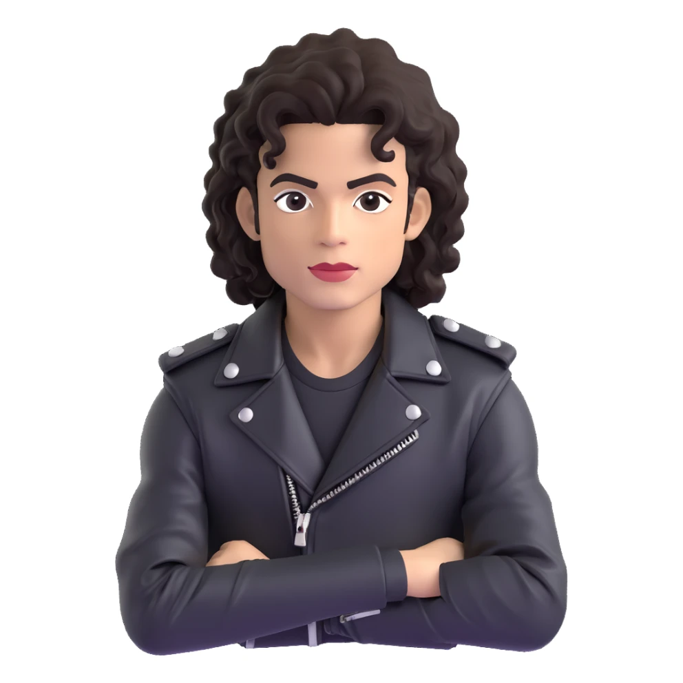 Michael Jackson in his 'Bad' era, black leather jacket, curly hair, intense expression, pose 2 sticker